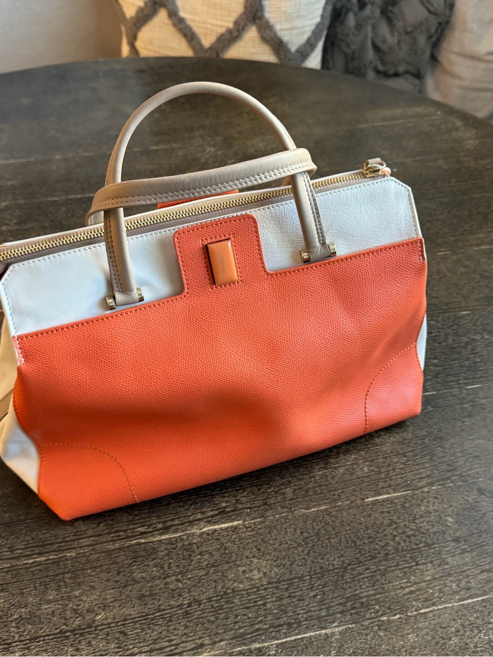 Furla Beautiful Two-Tone Orange, Cream and Tan Handbag